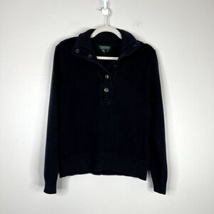 Lauren Ralph Lauren 100% Cotton Popover Button Long Sleeve Knit Sweater Sz L